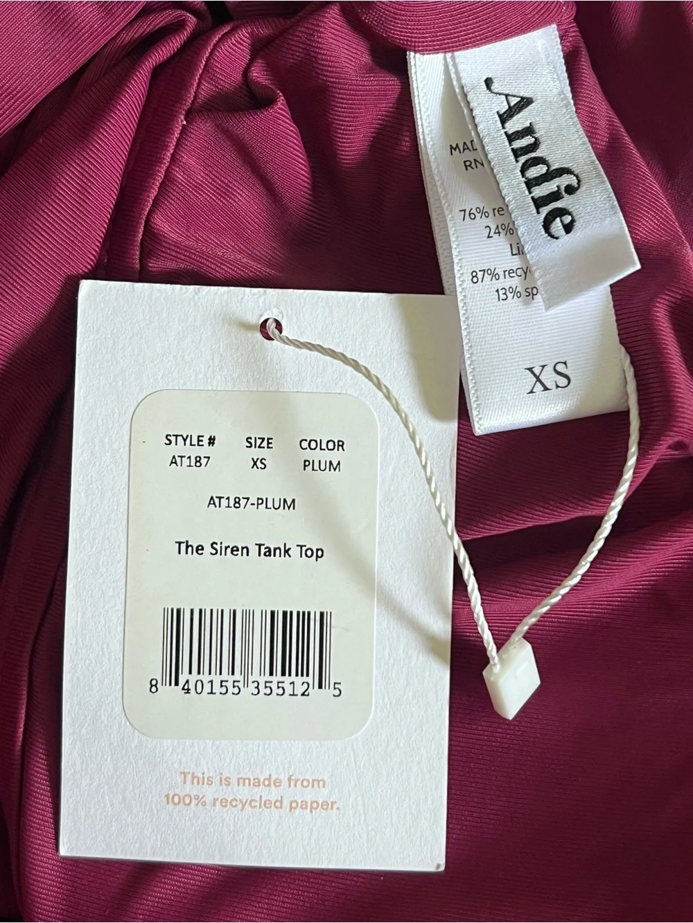 Andie The Siren Tank Plum XS Square Neck Tankini Swim Top Shelf Bra NWT